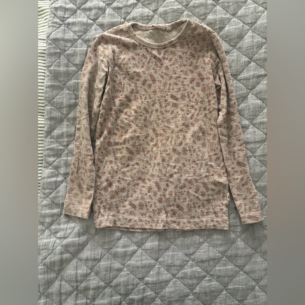 Wheat Kids Clothing Long-Sleeve Tee - Light Beige with Rust Print Merino Wool